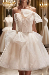 Short Light Champagne Tulle Semi Formal Prom Dresses, Short Champagne Tulle Formal Homecoming Dresses